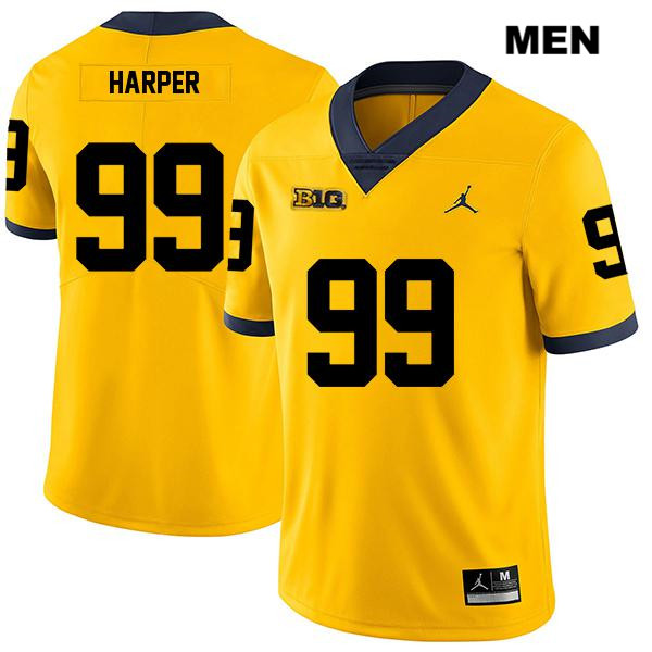 Men's NCAA Michigan Wolverines Trey Harper #99 Yellow Jordan Brand Authentic Stitched Legend Football College Jersey PA25E41XF